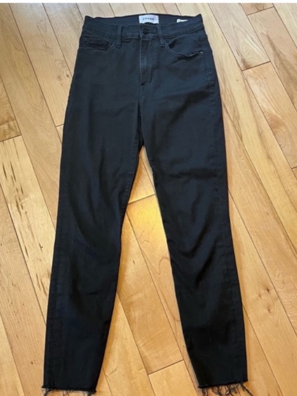 Frame Denim Ali High Rise Cigarette Raw Hem Noir Black size 25